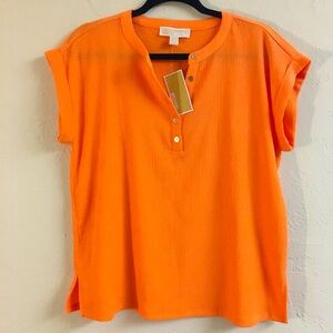NEW MICHAEL Michael Kors Short Sleeve Lightweight Blouse Medium Orange S…